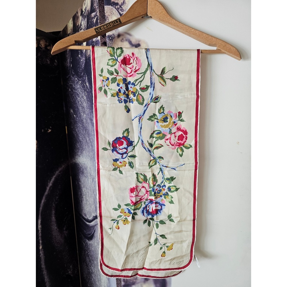 Kenzo Vintage Silk Scarf Floral Vine Ivory Pink Blue Red Rectangle Made in Japan